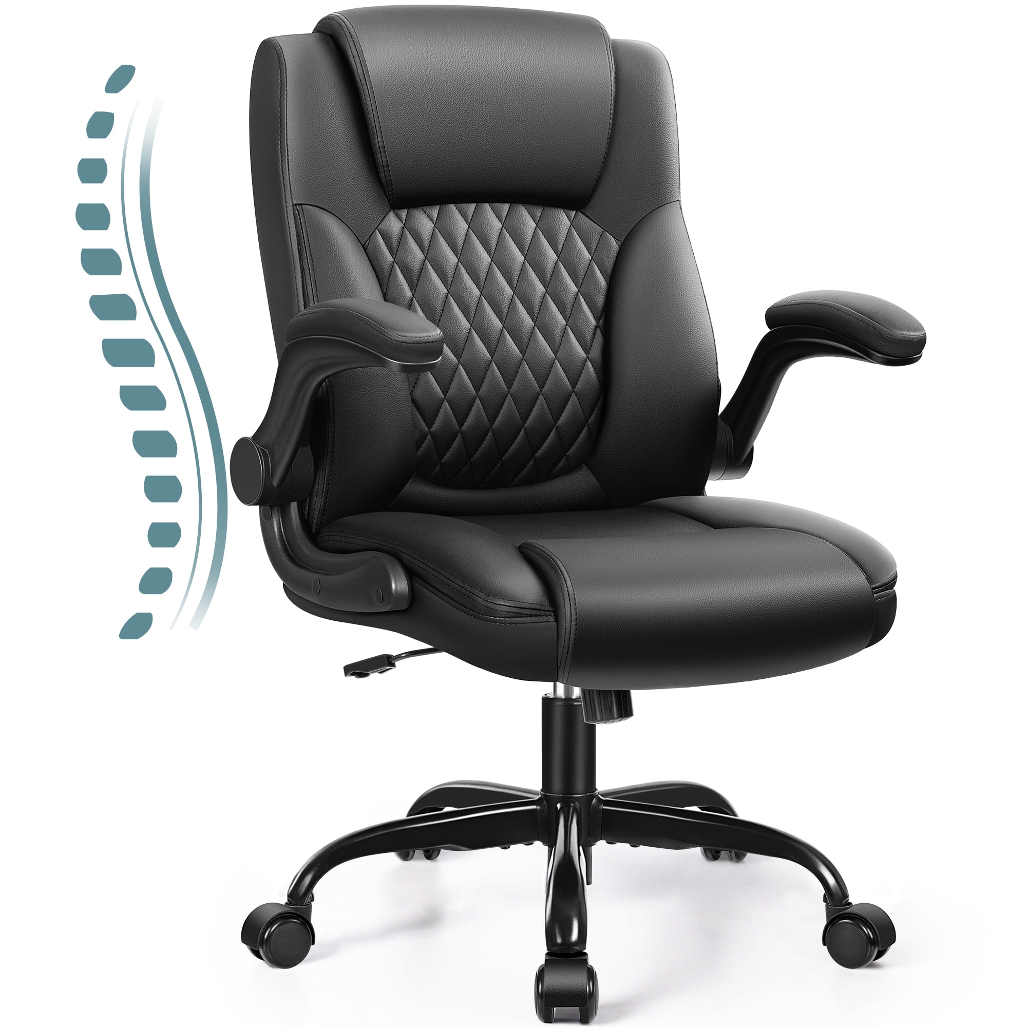 Brick Attic Leather Office Chair, Home Computer Desk Chairs with Ergonomic Back Support, 360°Swivel Free, Small Gaming Chair with Wheels and Adjustable Armrests,Black