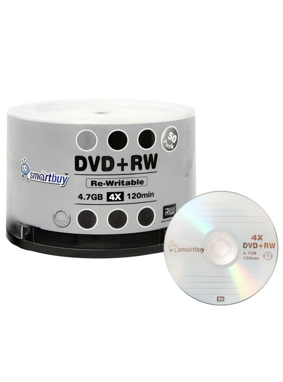 50 Pack Smartbuy Blank DVD+RW 4x 4.7GB 120Min Branded Logo Rewritable DVD Media Disc