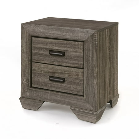 Nightstand with 2 Drawers Weathered Gray Synthetic Wood Bedside Table with Shaker Style Sloped Legs and Metal Glides Durable MDF Bedroom Storage Side Table for Modern Home Decor