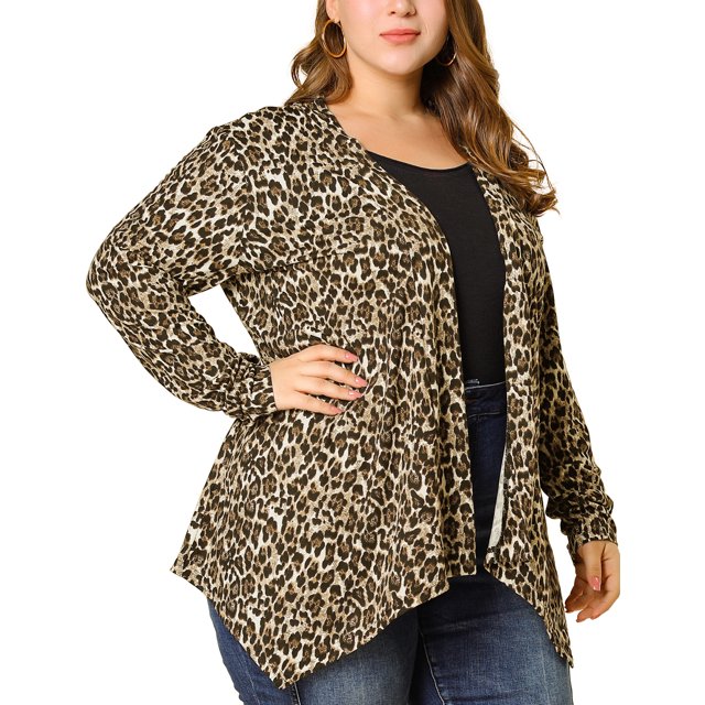 Cárdigan TalGrande Estampado De Leopardo Frente Abierto PaMujer Beige-Leopardo 3XL