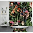 thumbnail image 1 of HVEST Jungle Animal Shower Curtain Decor, Forest Animal Fox Squirrel Owl and Wild Plant Green Leaf Flower Mushroom Shower Curtain Bathroom Polyester Fabric Decor Curtain with Hooks, 72X72 inch, 1 of 5