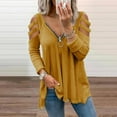thumbnail image 3 of LGASWYX Woman Tops Womens Sexy V-Neck Collar Zipper Color Long Sleeve Fold Casual Blouse Tops Cotton Tee Shirts For Women (Yellow,S), 3 of 6