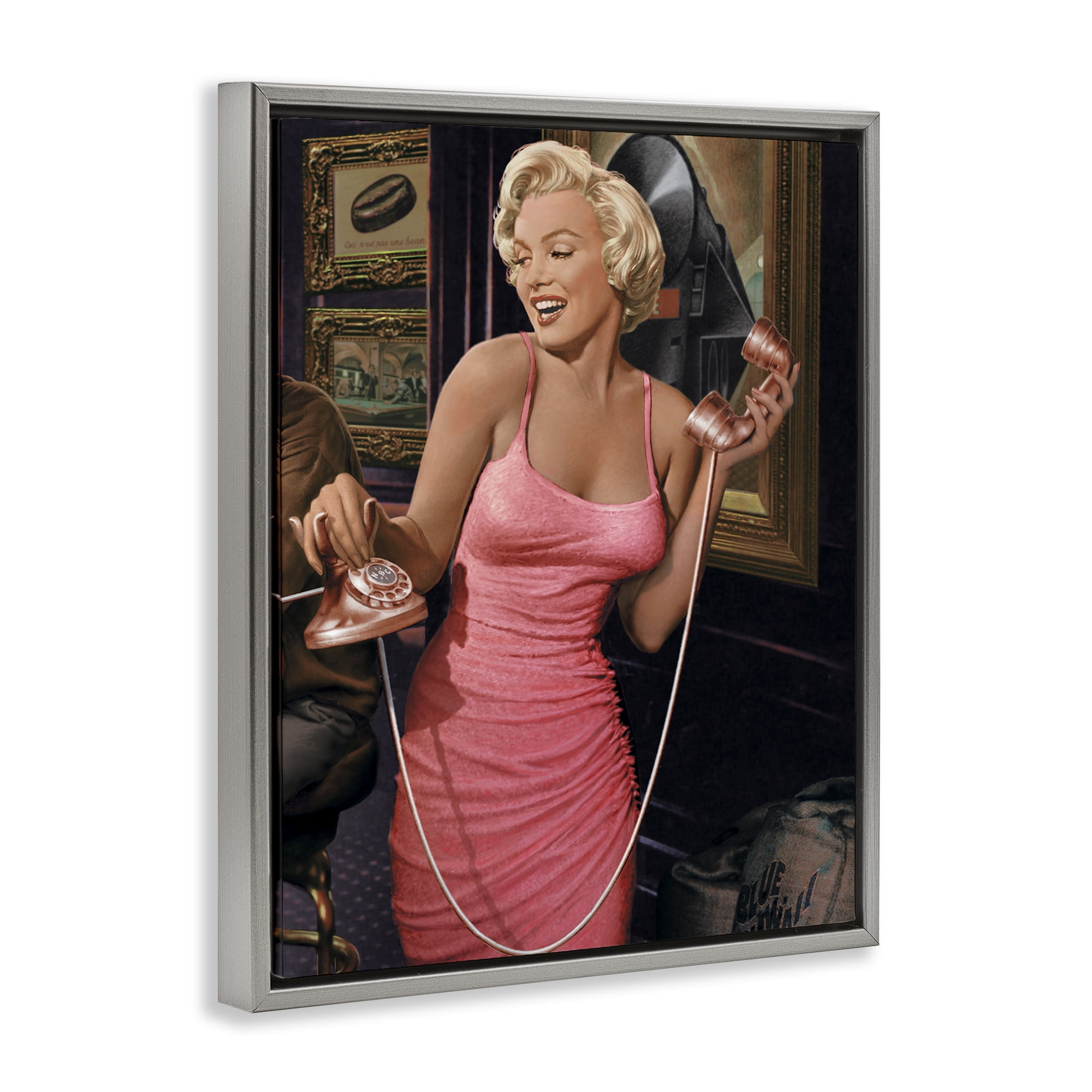 Stupell Industries Marilyn's Call Portrait Novelty Painting Gray Floater Framed Art Print Wall Art, 17 x 21