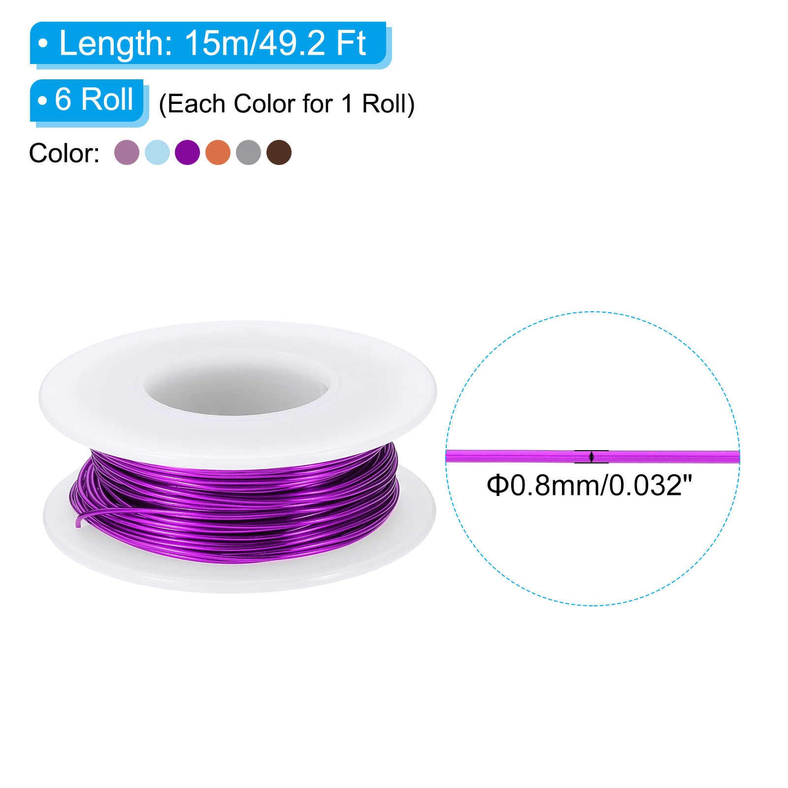 Uxcell Aluminum Craft Wire, Metal Wire Armature Bendable Wire for Jewelry Making Wrap DIY Gold/Purple/Steel Blue/Silver/Bronze/Light Pink 20 Gauge