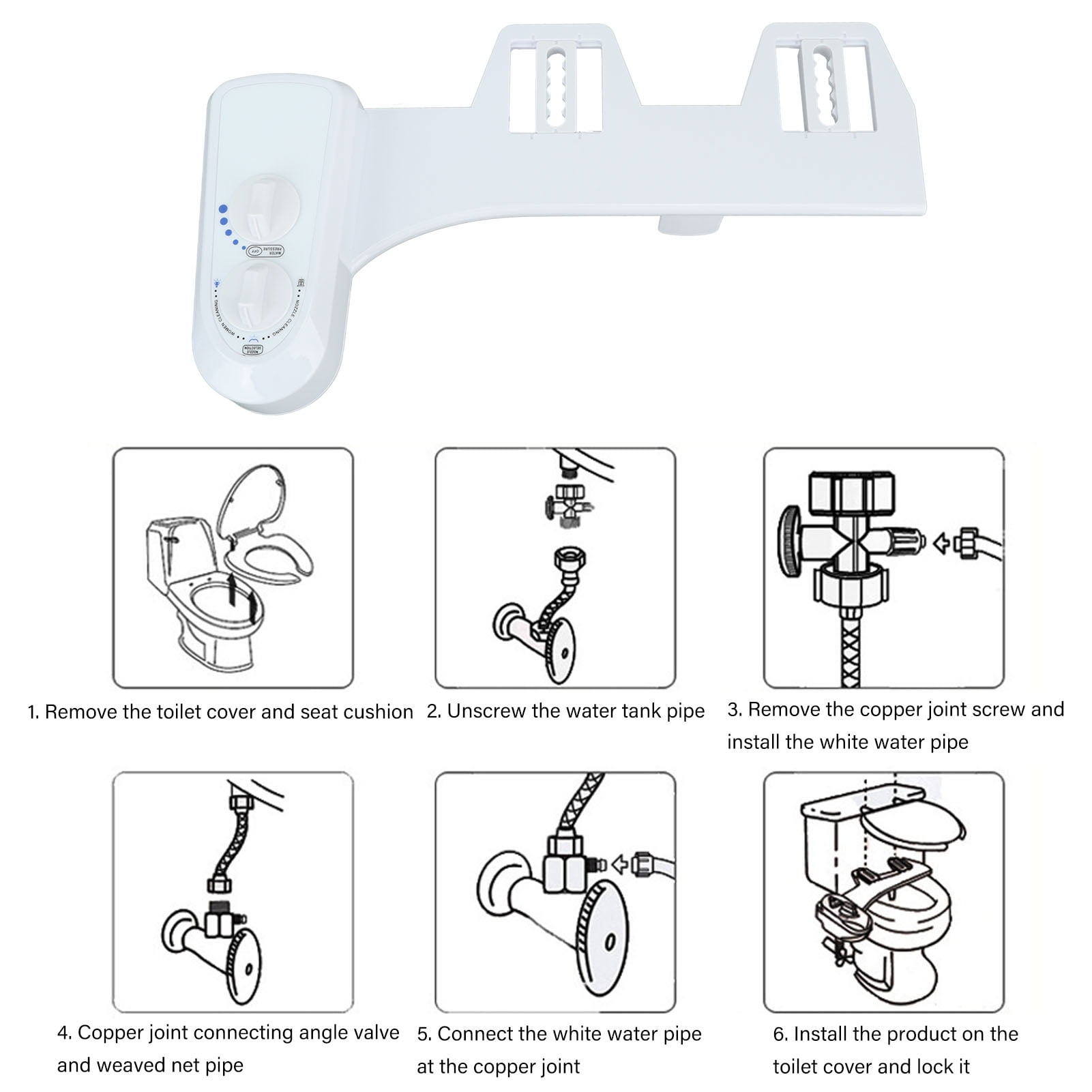 BIMZUC Bidet Attachment for Toilet, Self Cleaning Dual Nozzle Feminine Wash Cold Water, Adjustable Pressure 9/16 Inch (1.4 cm) Connector, Easy Install