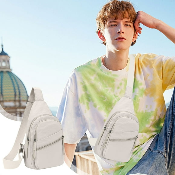 Large Capacity Outdoor Crossbody Bag | Multi Compartment Casual Shoulder Sling Backpack | Adjustable Strap | Nylon Spandex | Fits 7.9" Tablet | 11.4"x6.7"x2.2" | 1PC | Black White Green Orange Khaki