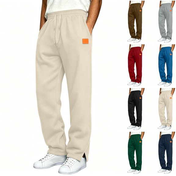 Iyufng Mens Straight Leg Sweatpants Drawstring Elastic Waist Small Tag Side Slit Hem Loose Casual Trousers