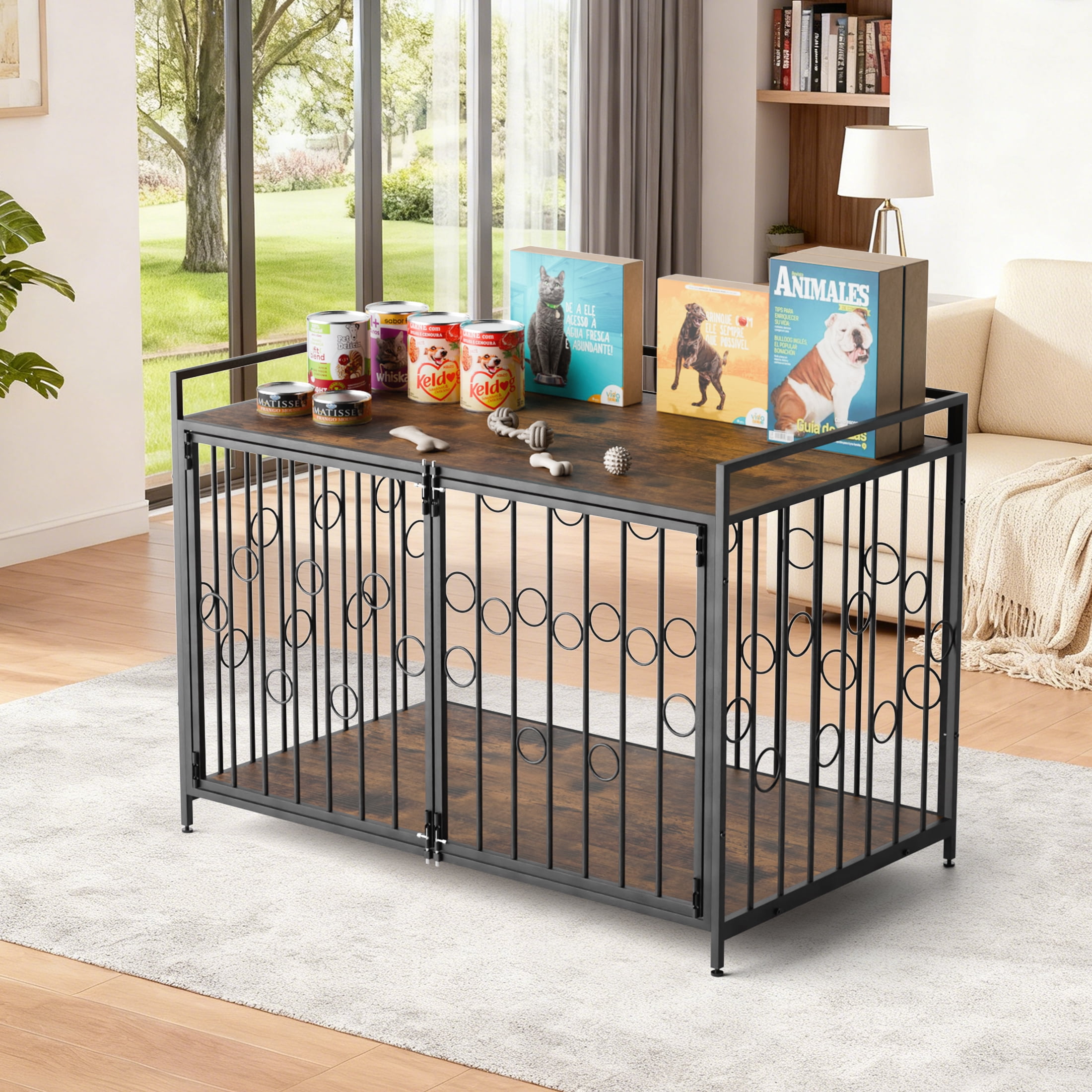 TIME RAY Dog Crate Furniture for Medium Dog with Double-Doors , Dog Kennel Indoor Decorative Pet House Dog Cage Table, Brown