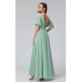thumbnail image 3 of Vestido de dama de honor ROSETOO verde oscuro con mangas onduladas de gasa, 3 of 6