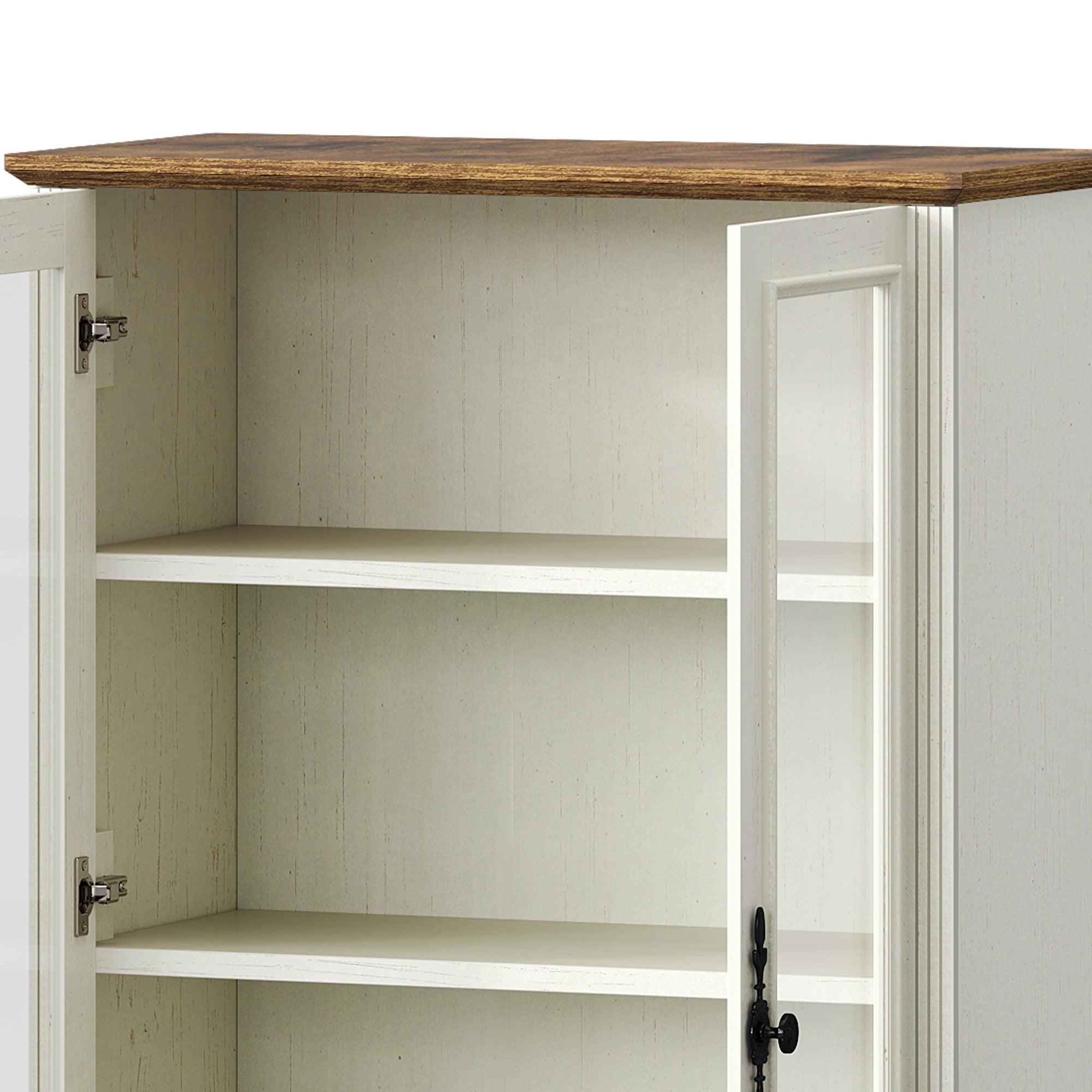 Uforic 76'' Kitchen Pantry Cabinet with 2 Drawers, Tall Storage Cabinet with Glass Doors & Adjustable Shelves, Beige