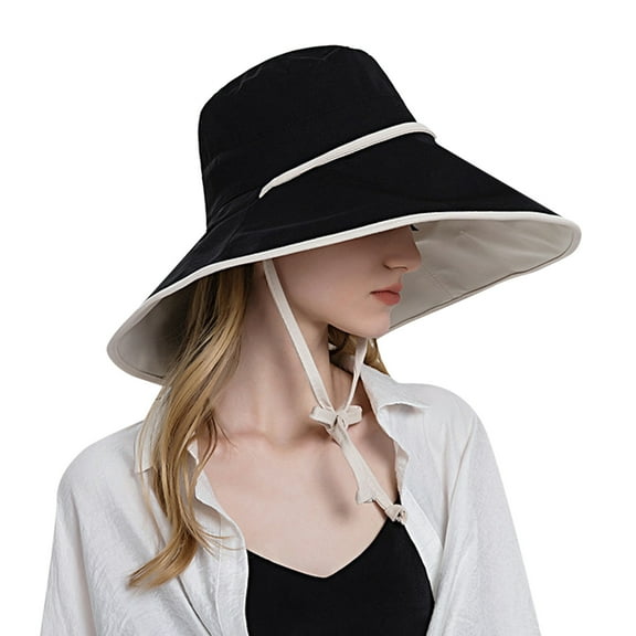 Prolriy Sun Hats for Women Women Outdoor Sun Hat All Tethered Double Sided Large Brimmed Sun Hat Beach Hats for Women Black