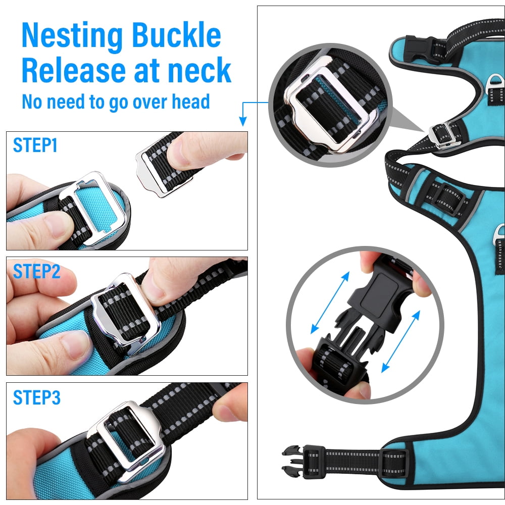 Plutus Pet No Pull Dog Harness, Release at Neck, Adjustable Reflective Dog Vest Harness, M, Cyan