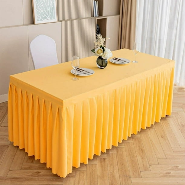 Manteles, manteles para mesa de picnic, manteles de color liso, faldón para mesa de conferencias, mantel decorativo de poliéster resistente a las arrugas con volantes para banquetes de boda, rectangul