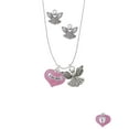 thumbnail image 2 of Delight Jewelry Baby Girl Pink Heart with Baby Feet Silver tone Guardian Angel Charm Necklace and Stud Earrings, 2 of 4