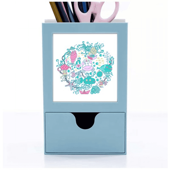 Marine Organism Music Octopus Desk Supplies Organizer Pen Holder Card