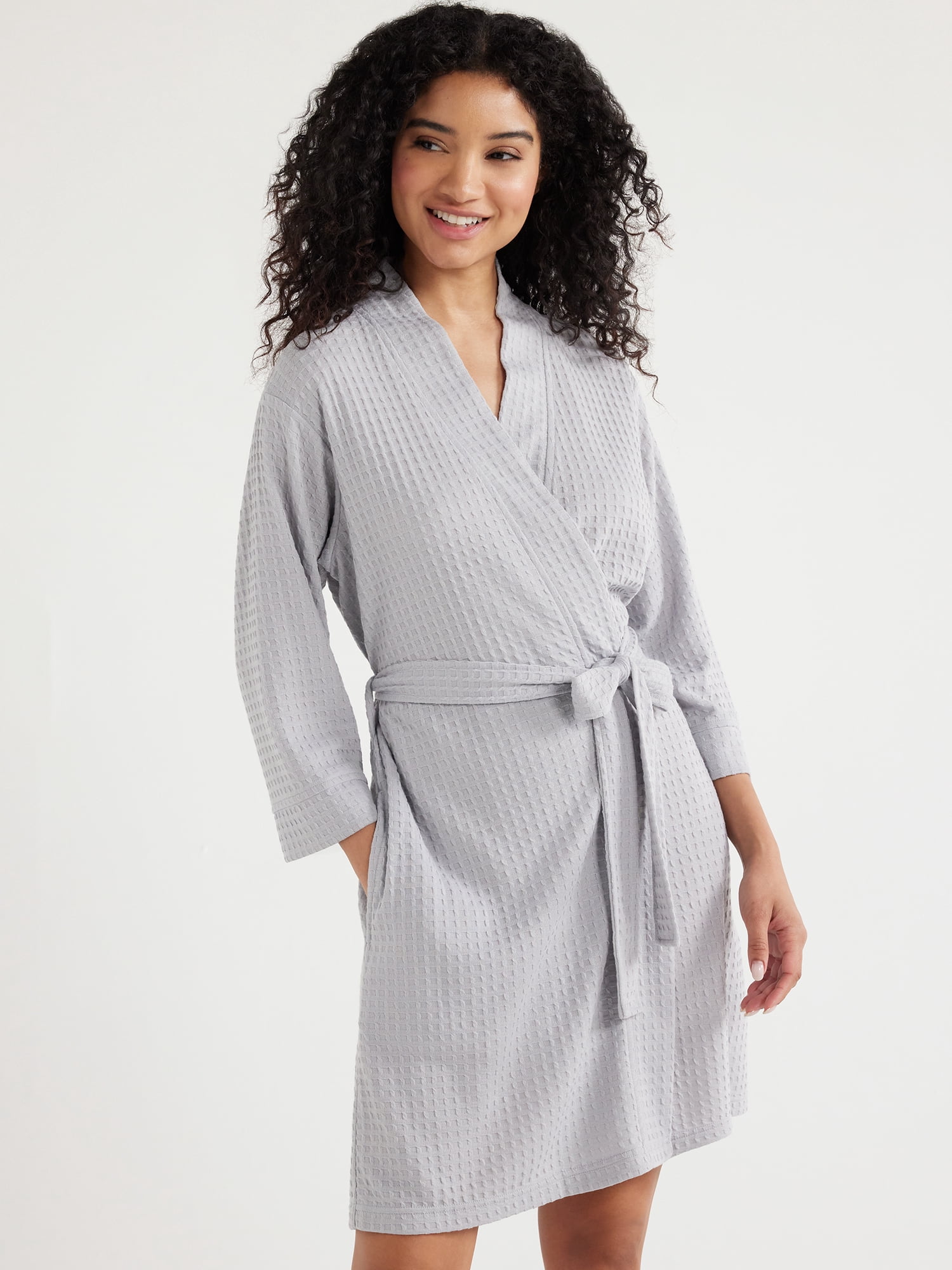 Joyspun Women’s Waffle Kimono Robe, Sizes S to 3X