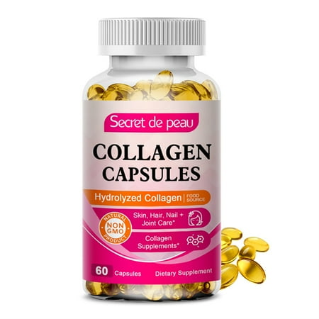 Secret De Peau Collagen Supplement with Vitamin C, E - Reduce Wrinkles & Boost Hair Skin - 60 Capsules