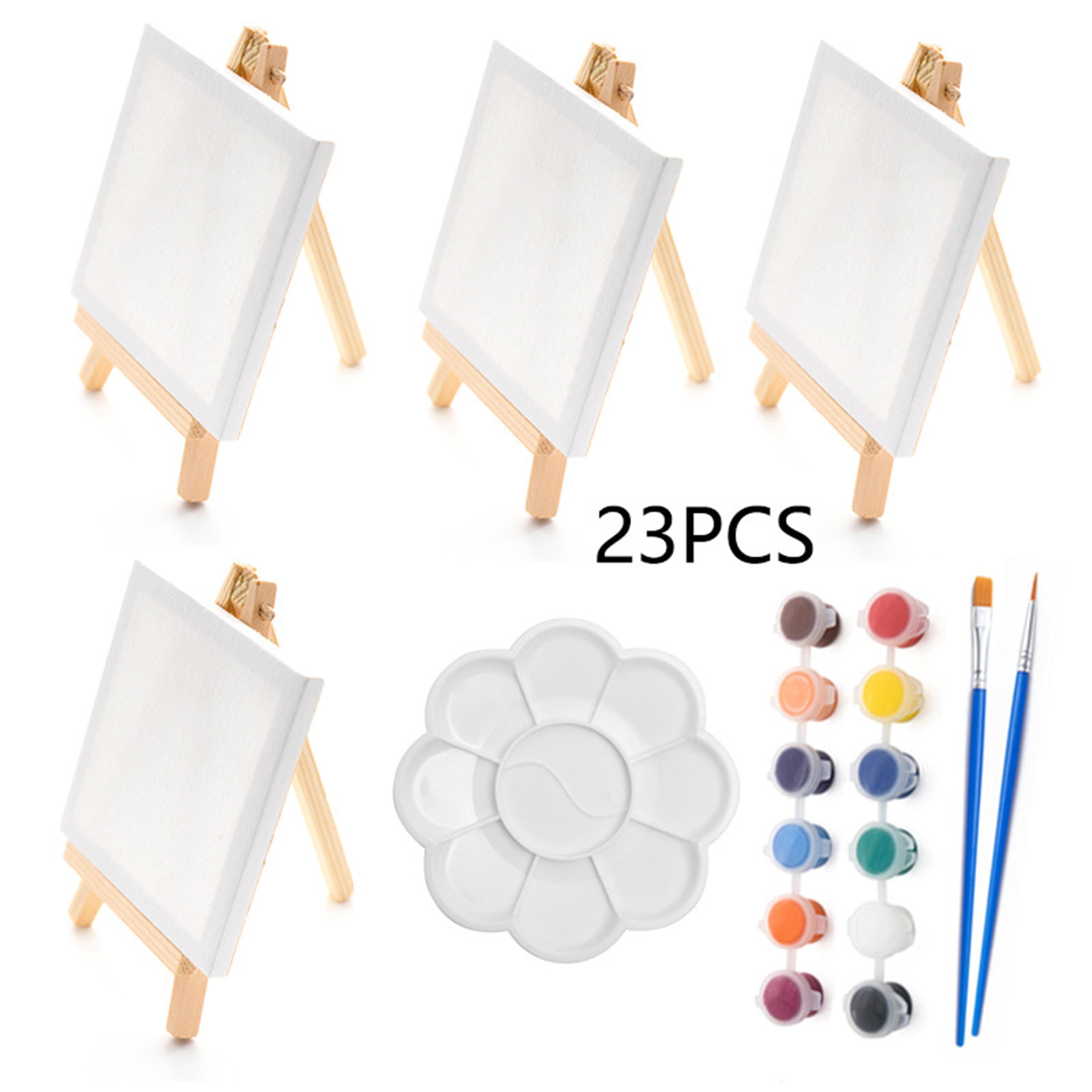 23 Pcs Mini Art Canvas Mini Easel Kit Acrylic Paint Painting Brush
