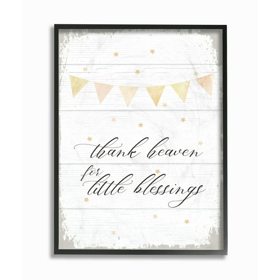 The Kids Room By Stupell Yellow Bunting Thank Heaven for Little Blessings Planked Look Framed Texturized Art