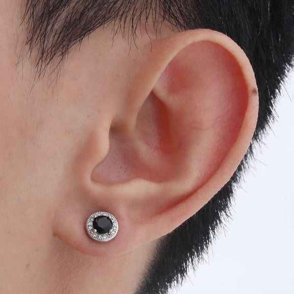 DESIGNICE 2026 New Cubic Zirconia Stud Earrings for Men Punk Round Cut Cz Diamond Earrings Stylish Hypoallergenic Jewelry Gifts for Him, Black