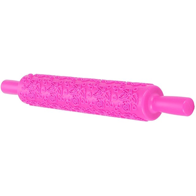 Rodillo para fondant, mango de plástico antiadherente en relieve para galletas, bizcochos, pasteles, decoración de pasteles de 14,4 x 2,0 pulgadas