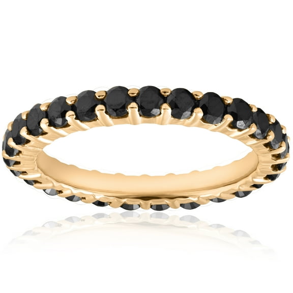 Pompeii 1 1/2ct Black Diamond Eternity Ring 14k Yellow Gold Womens Stackable Band (Black,)