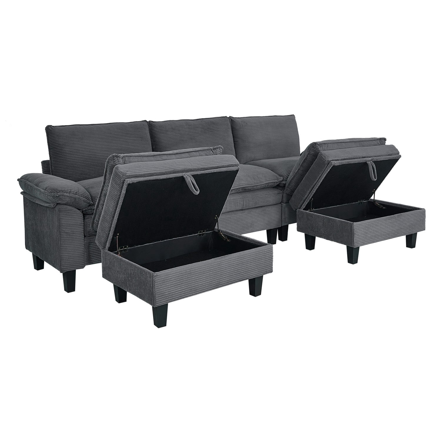 Gewnee Modular Sectional Sofa with Movable Storage Ottomans, U Shaped Cloud Couch for Living Room, 3-Seat