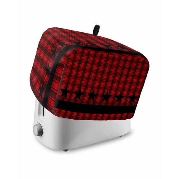 Red Black Plaid Small Toaster Cover 2 Slice, Kitchen Appliance Covers, Country Vintage Star Abstract Gingham Toaster Oven Cover with Loop, Bread Machine Cover Polyester Dust Cover Protection