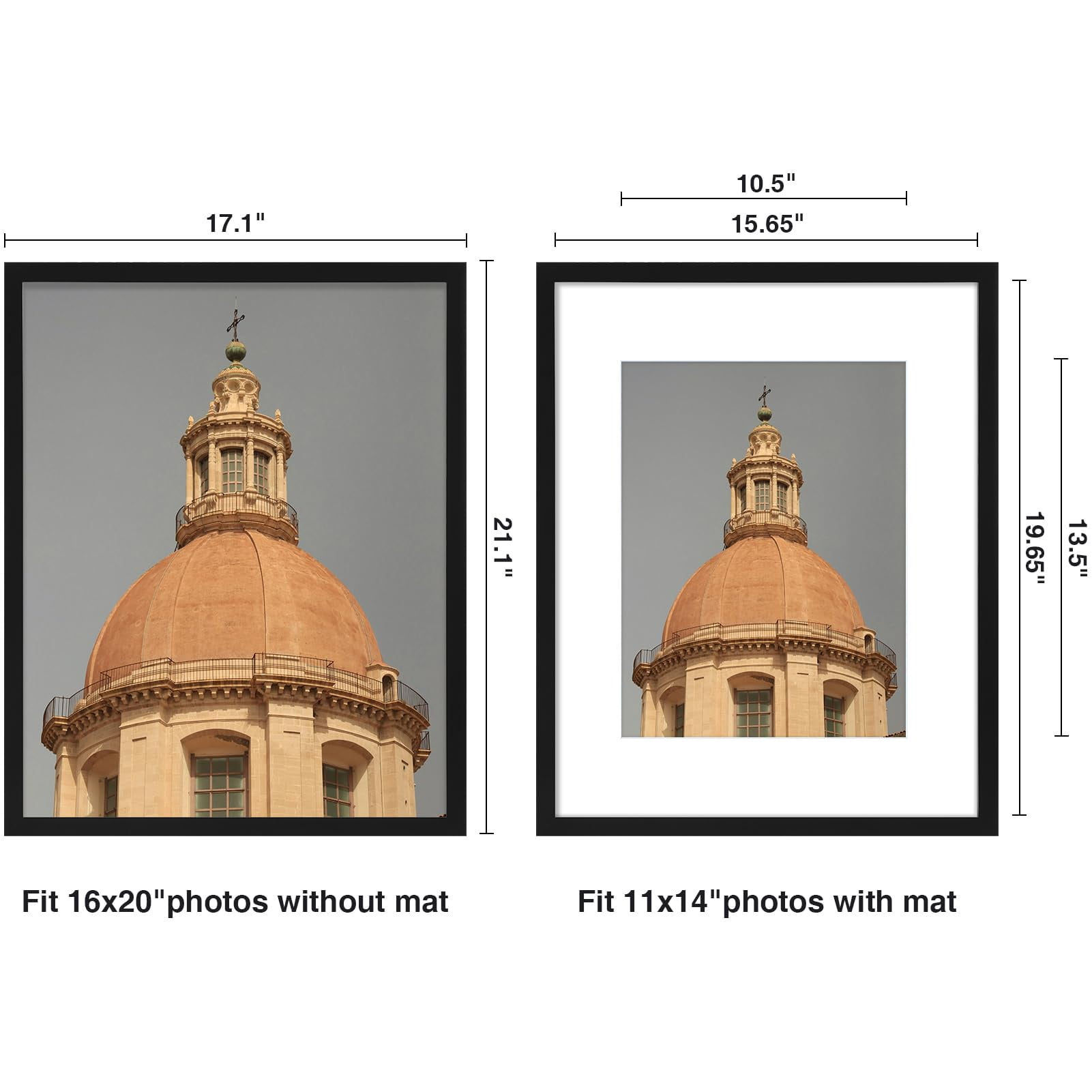 decorUhome 16x20 Picture Frame for Wall, Plexiglass, Displays Poster 11x14 with Mat or 16x20 without Mat, PVC Frame Material, Horizontal or Vertical Hanging, Black
