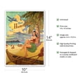 thumbnail image 2 of Visit Honolulu - Hawaii Hula Girl Playing Ukulele - Fly Interisland Airlines - Vintage Hawaiian Travel Poster by Rick Sharp - Master Art Print 10in x 14in, 2 of 4