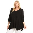 thumbnail image 3 of Women's Plus size Knit Tunic Tops Asymmetrical 3/4 Sleeve V-Neck Flowy Blouse, 3 of 5