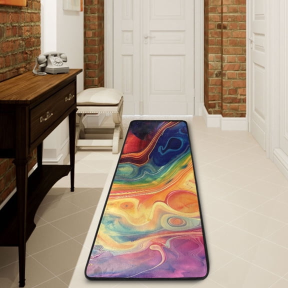 Ryvnso Tie Dye Colorful Hallway Runner Rugs Floor Carpet Non Slip Entryway Mat 2' x 6'