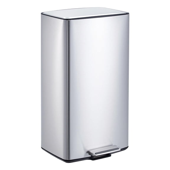 40L / 10.6 Gal Kitchen Trash Can, Stainless Steel Garbage Can with Soft Close Lid, Rectangular Waste Bin with Filter, Removable Inner Bucket and Foldable Foot Pedal for Bathroom Home Office