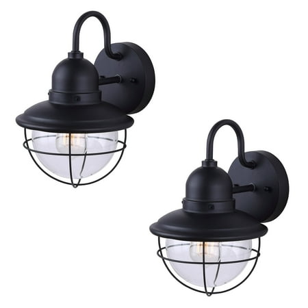 Outdoor Sconce Finish - 2 Pack of Exterior Outdoor Cage Light Vintage Bulb Fixture Sconce, Black Finish
