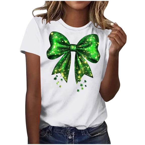 Annhoo Womens St Patricks Day T-Shirt Shamrock Print Crewneck Short Sleeve Tops Spring Summer Clothes
