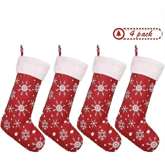 Classic Christmas Stocking. Snowflakes with White Plush Trim. Perfect for Home Decoration, Gift Display and Added Holiday Spirit. (4PC; Large 22")