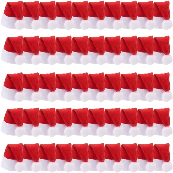 AUQ 50 Pcs Mini Santa Wine Hats Cloth Mini Christmas Bottle Hats Christmas Mini Santa Hats for Crafts Party Supplies