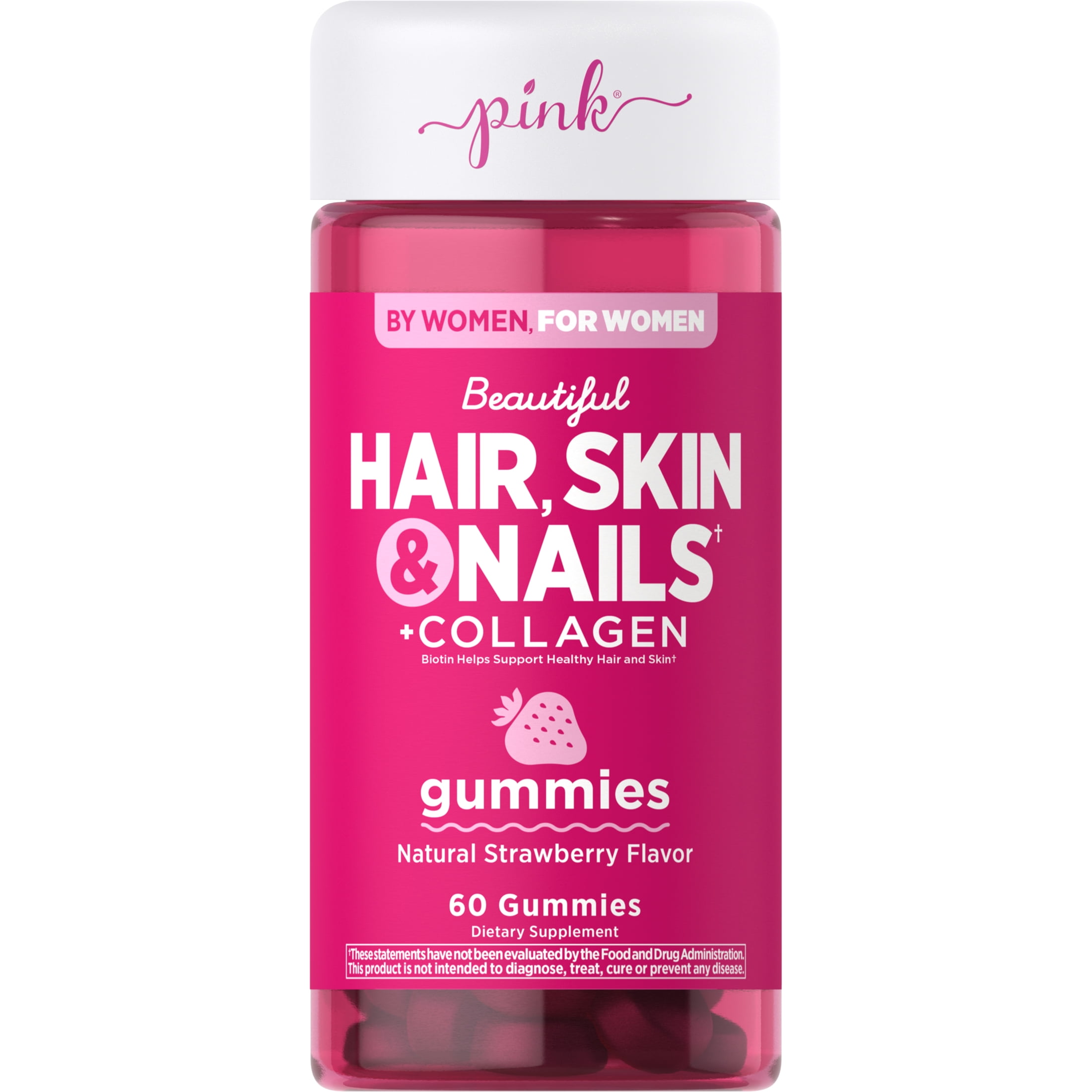 Pink Beautiful Hair, Skin & Nails + Collagen, Dietary Supplement, 60 Count, Gummies