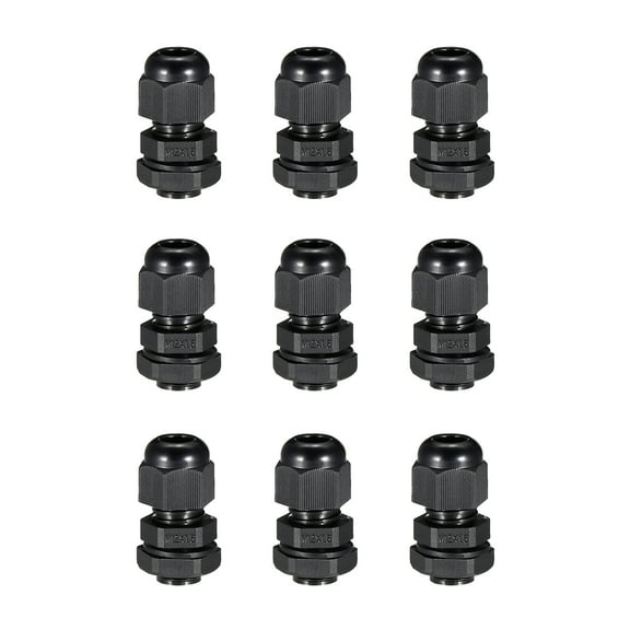 9Pcs M12 Cable Gland Waterproof Plastic Wire Glands Joints Black for 3-6.5mm Dia