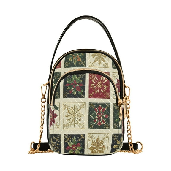 Cross Body Fashion Shoulder Waist Purse Bags Festive Poinsettia Quilt Pocket Handbags