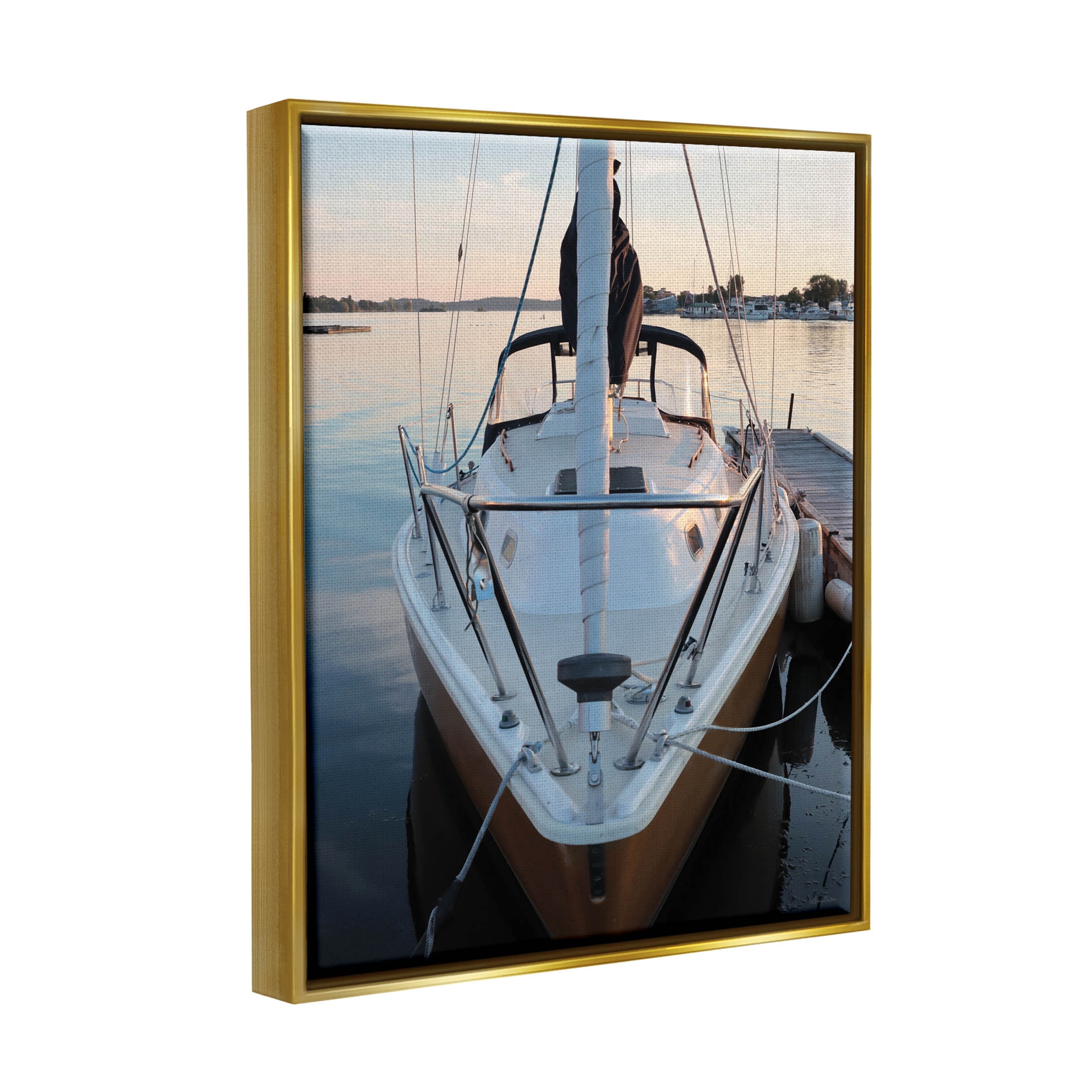 Boat Mast Ocean Marina Transportation Photograph Metallic Gold Framed Art Print Wall Art