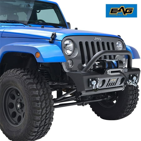 EAG Front Bumper Stubby with Fog Light Hole and Winch Plate - fits 07-18 Jeep Wrangler