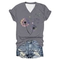 thumbnail image 4 of WEIWEN Womens T-Shirts V Neck Short Sleeve Dandelion Printed Loose Fitted Summer Tees Casual Tshirts Shirts for Women Basic Tops (Grey, Size XXL), 4 of 4