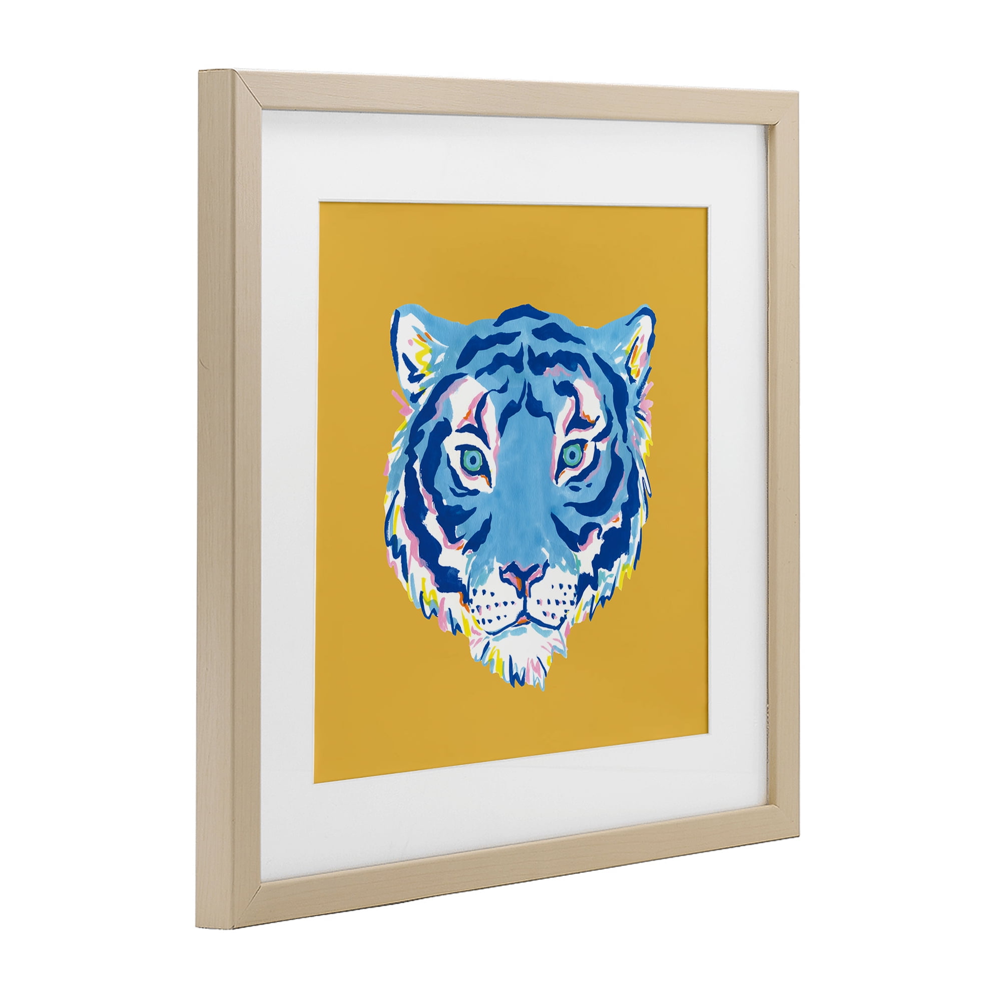 Stupell Industries Blue Tiger over Yellow Birch Framed Print Under Glass, design by Karolina Sato