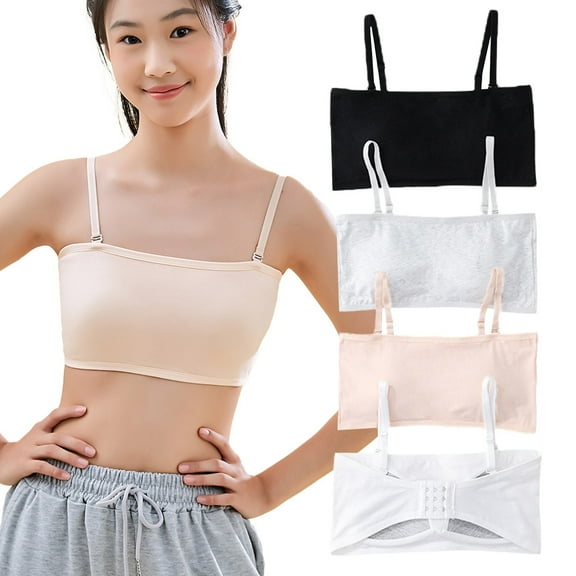 Girls Padded Training Bras Fit for 10-15 Years for Teens & Big Girls Breathable Cami Bra Wire Free Push Up Adjustable Straps Fixed Pads