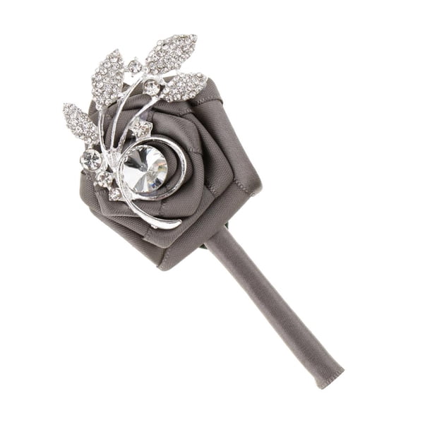 Seda Rhinestone Corsage Boutonniere Boda Decoración Gris Yuyangstore Ramillete de diamantes de imitación de la boda