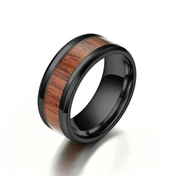 EOEMY 8mm Red Wood Inlay Band Mens Stainless Steel Wedding Silver Black Ring Size 6-13