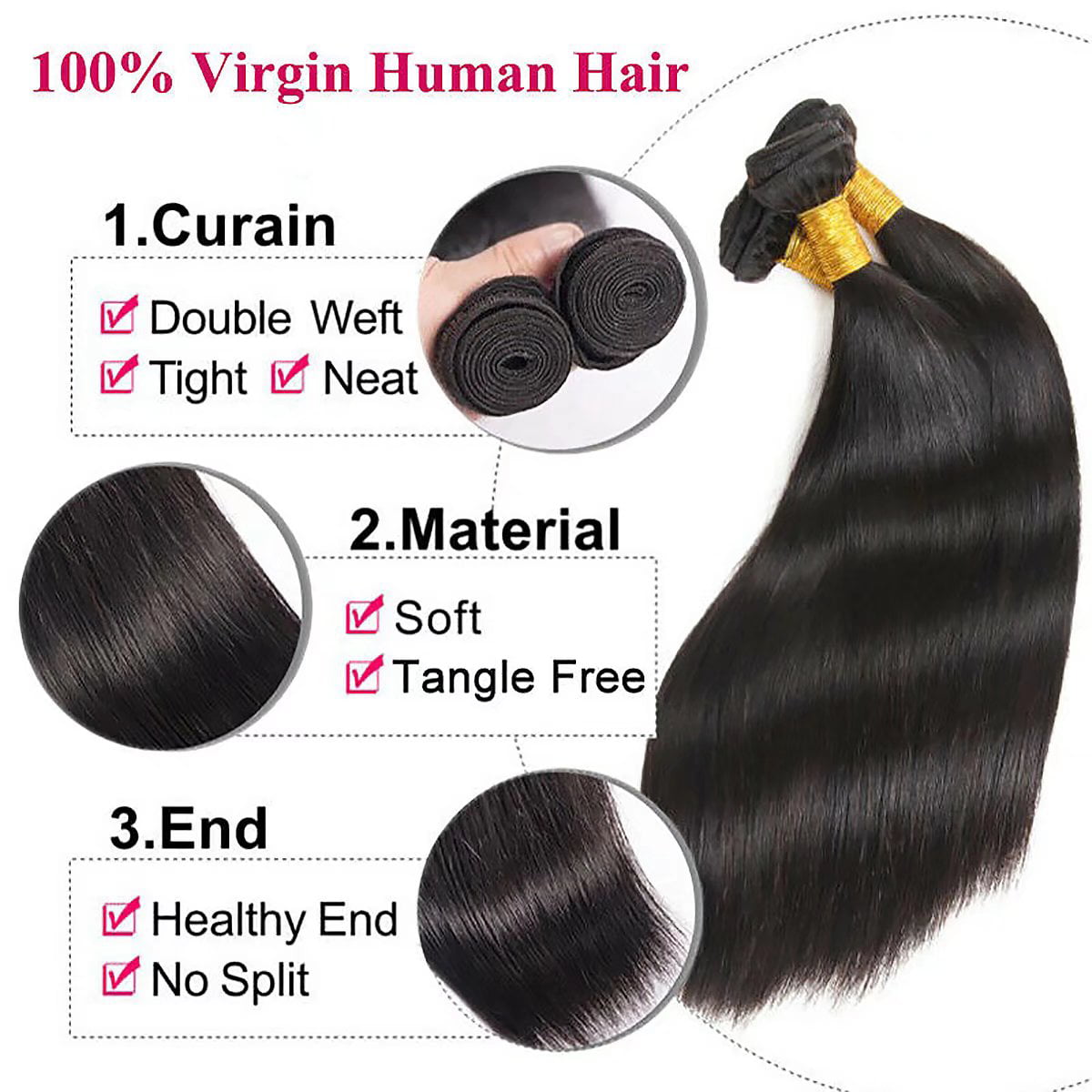 Karbalu Hair 10A Brazilian Virgin Hair Straight 3 Bundles Unprocessed  Brazilian Straight Hair Bundles Human Straight Hair Natural Black12 14  16  Black Hair Information