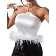 thumbnail image 1 of Sunloudy Chaleco de mujer, sin mangas, con cordones, cuello halter, espalda descubierta, plumas, patchwork, tops de verano para fiesta de club Sunloudy  moda, 1 of 6