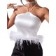 thumbnail image 1 of SAYOO, chaleco de plumas para mujer, sin mangas, con cordones, cuello Halter, espalda descubierta, retales de plumas, Tops de verano para fiesta de Club SAYOO  moda, 1 of 5